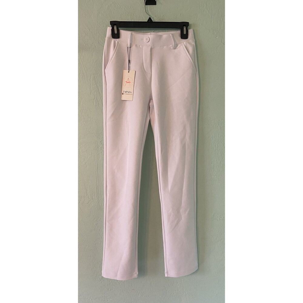 Tapata Women's Stretchy Straight Dress Pants with Pockets White Extra Small